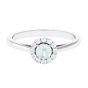 1 CT Ethiopian Opal and Diamond Floating Halo Engagement Ring