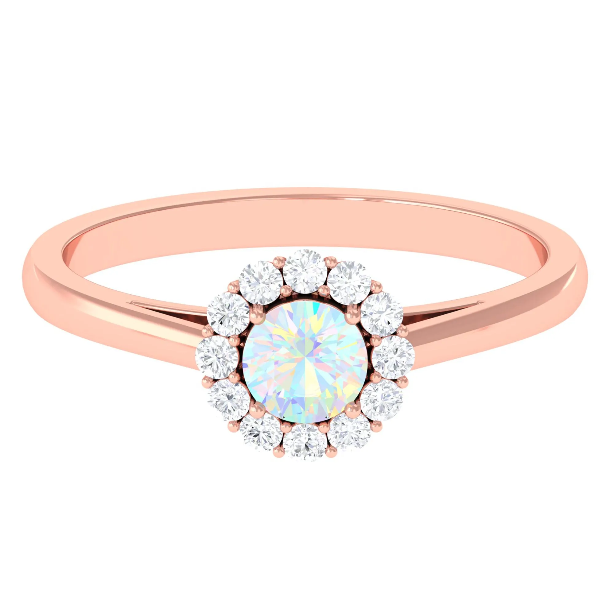 1 CT Ethiopian Opal and Diamond Floating Halo Engagement Ring