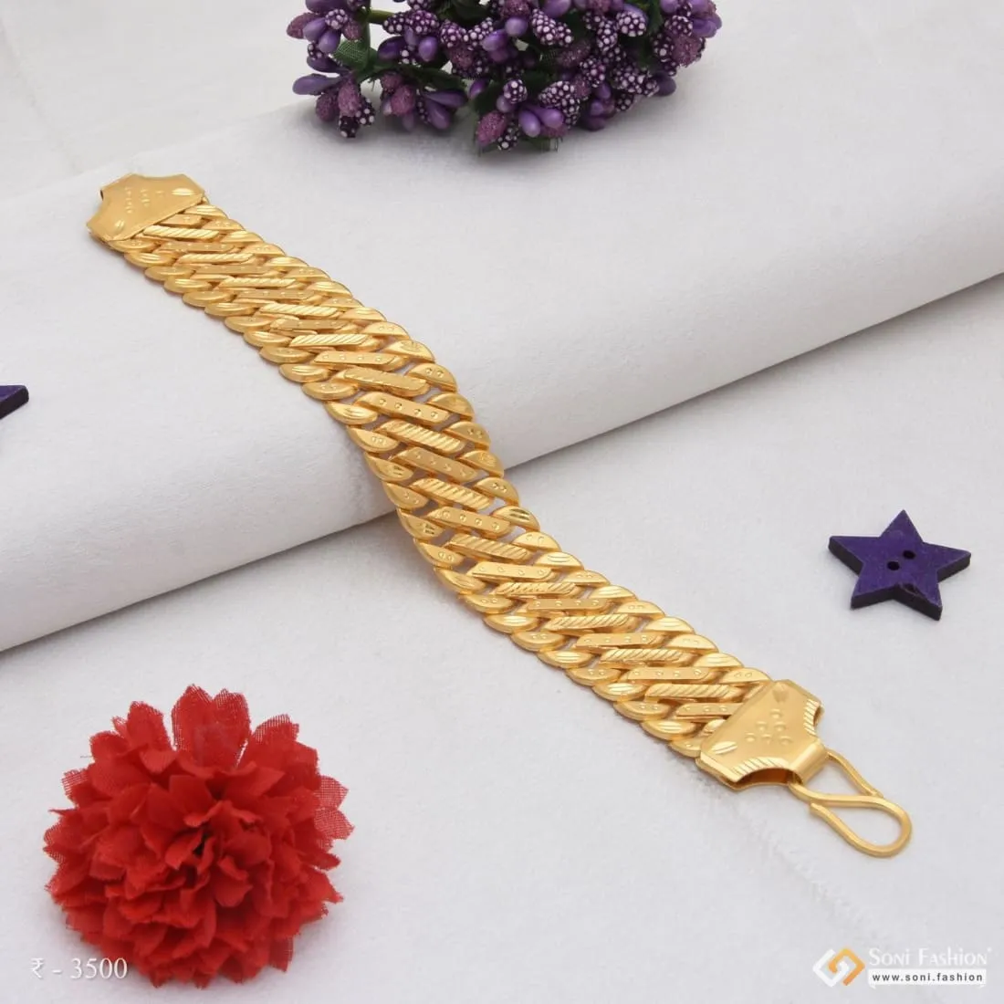 1 Gram Gold Forming Wave Design Best Quality Gold Plated Bracelet - Style B802