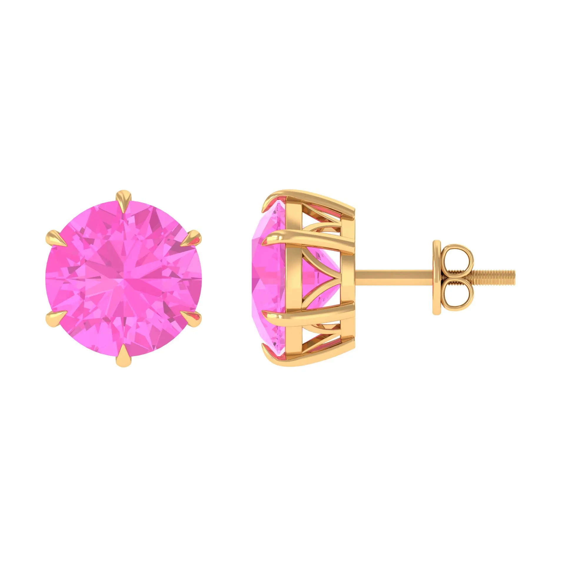 10 MM Round Created Pink Sapphire Solitaire Stud Earrings