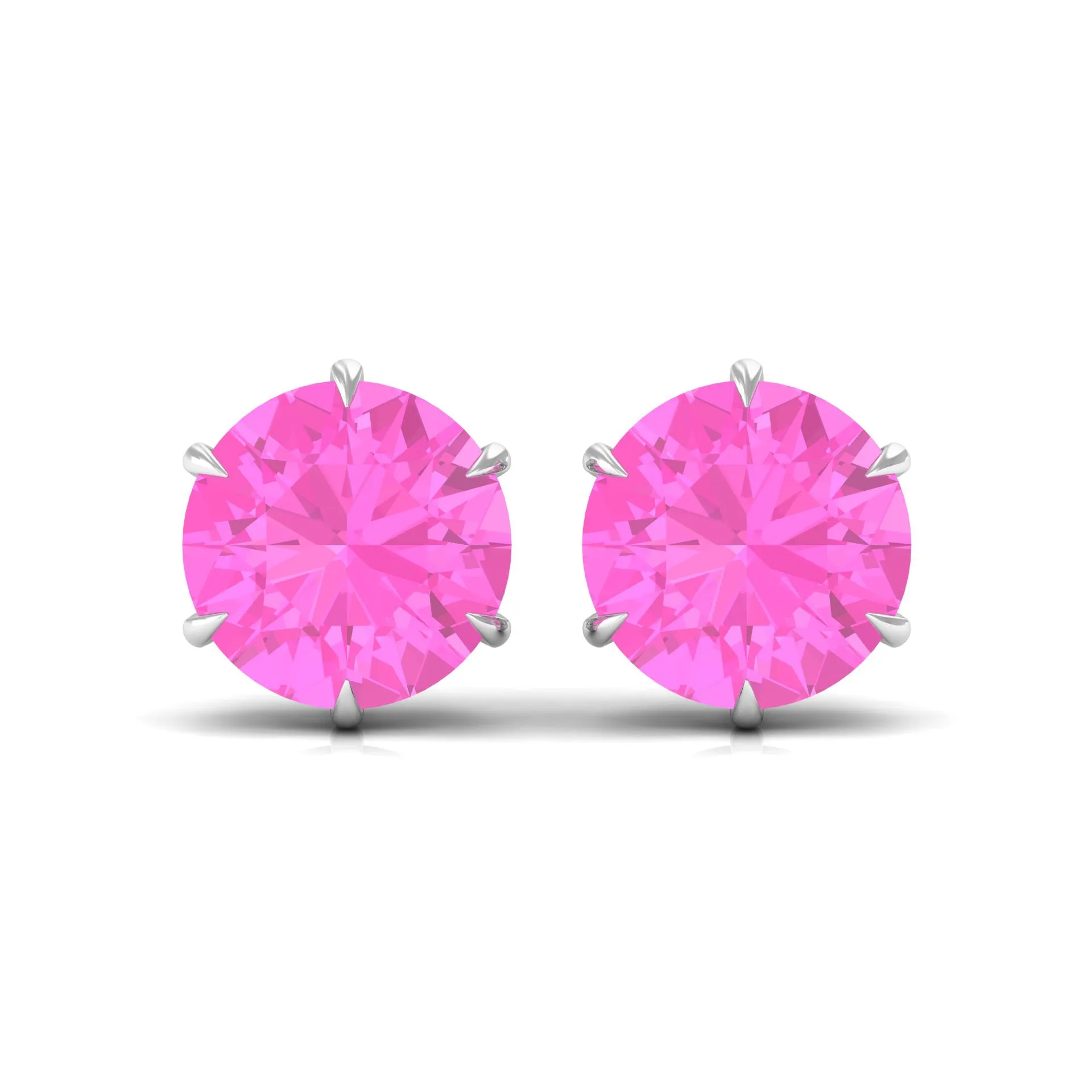 10 MM Round Created Pink Sapphire Solitaire Stud Earrings