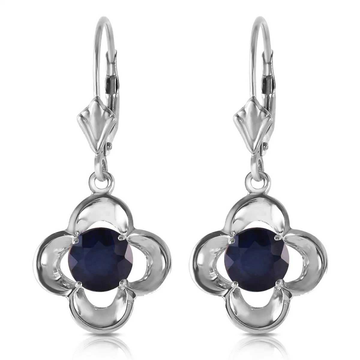 1.1 Carat 14K Solid White Gold Leverback Earrings Natural Sapphire