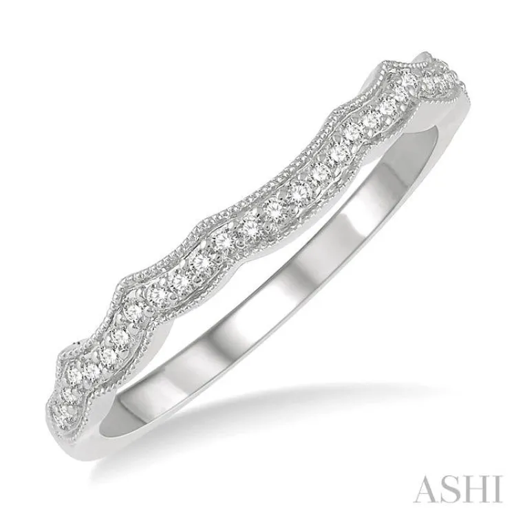 1/10 ctw Curvy Round Cut Diamond Wedding Band in 14K White Gold