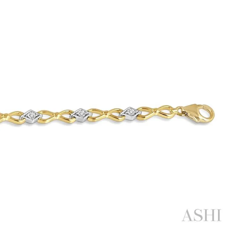 1/10 ctw Round Cut Diamond Illusion Plate Link Bracelet in 10K Yellow and White Gold