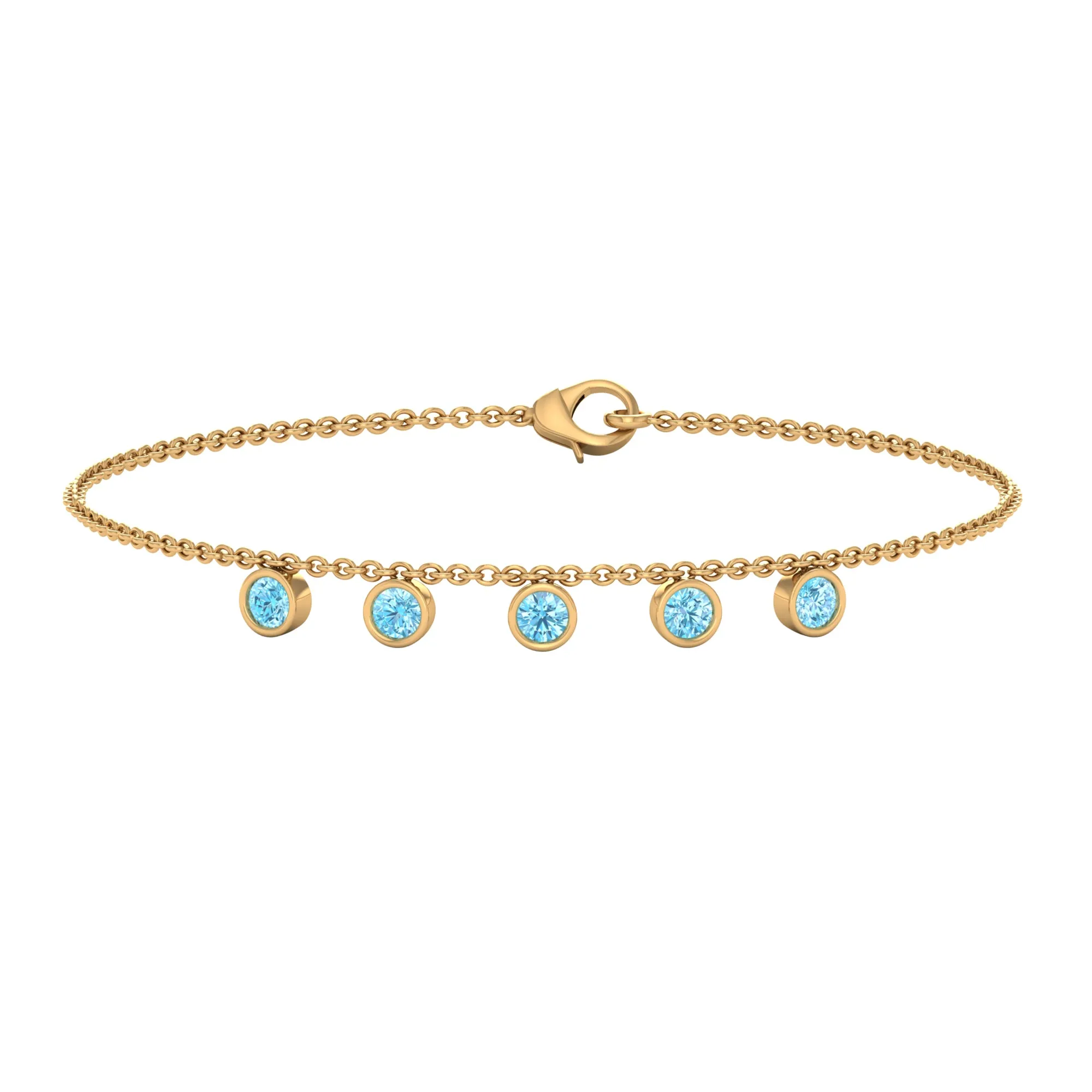 1.25 CT Bezel Set Aquamarine Station Chain Bracelet