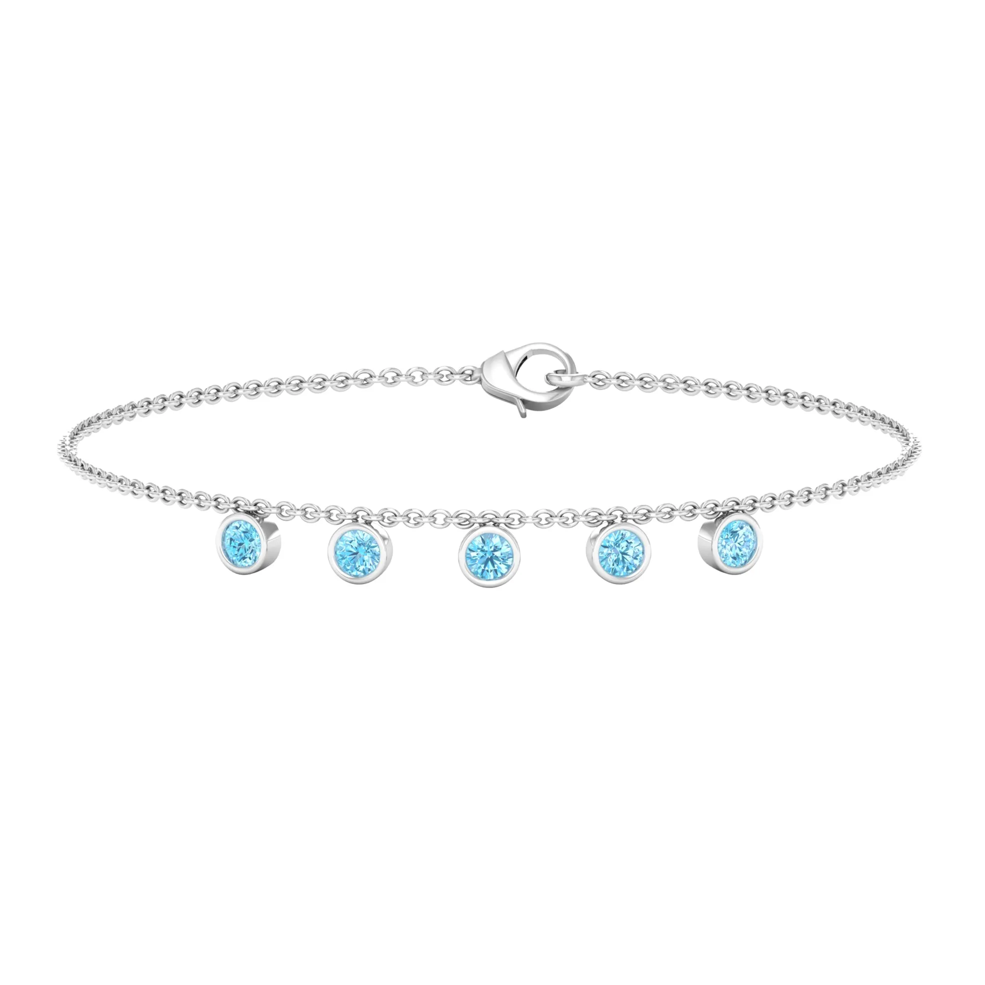 1.25 CT Bezel Set Aquamarine Station Chain Bracelet