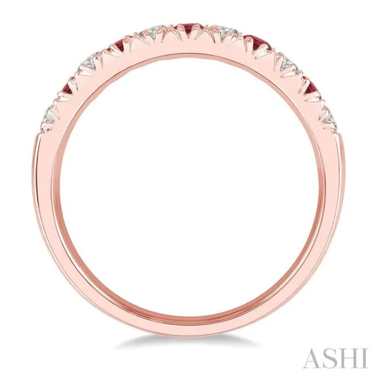 1/4 ctw Round Cut Diamond and 2.3MM Ruby Precious Wedding Band in 14K rose Gold