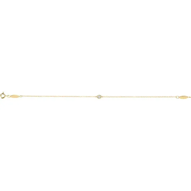 14K Gold .08 CT Round Natural Diamond 7" Bracelet