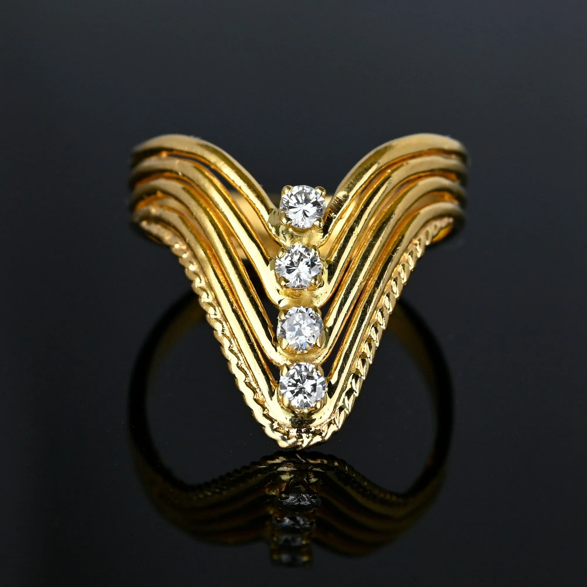 14K Gold Four Row Diamond Chevron Cocktail Ring