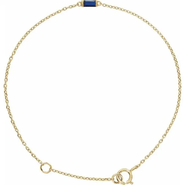 14K Gold Natural Blue Sapphire Baguette Bracelet