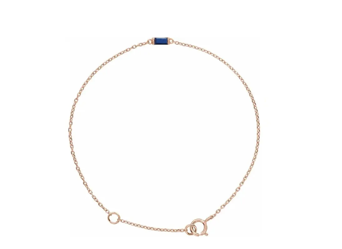 14K Gold Natural Blue Sapphire Baguette Bracelet