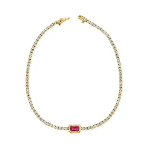 14K Gold Pink Sapphire & Diamond Tennis Bracelet