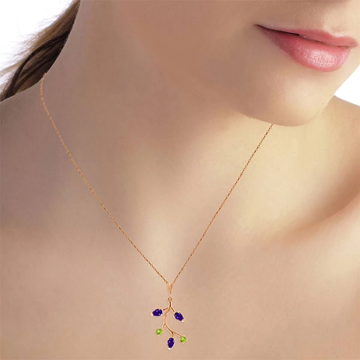 14K Solid Rose Gold Amethyst & Peridot Necklace Certified