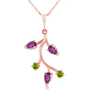 14K Solid Rose Gold Amethyst & Peridot Necklace Certified