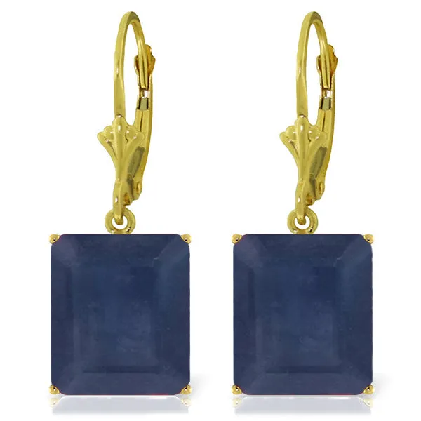 14K Solid Yellow Gold Leverback Earrings w/ Sapphires