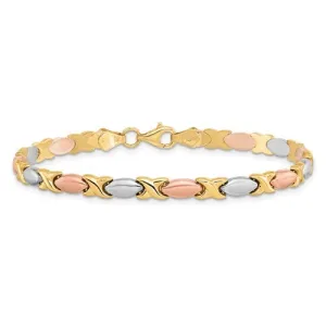 14K White and Rose Gold-planting Polished and Brushed X Bracelet