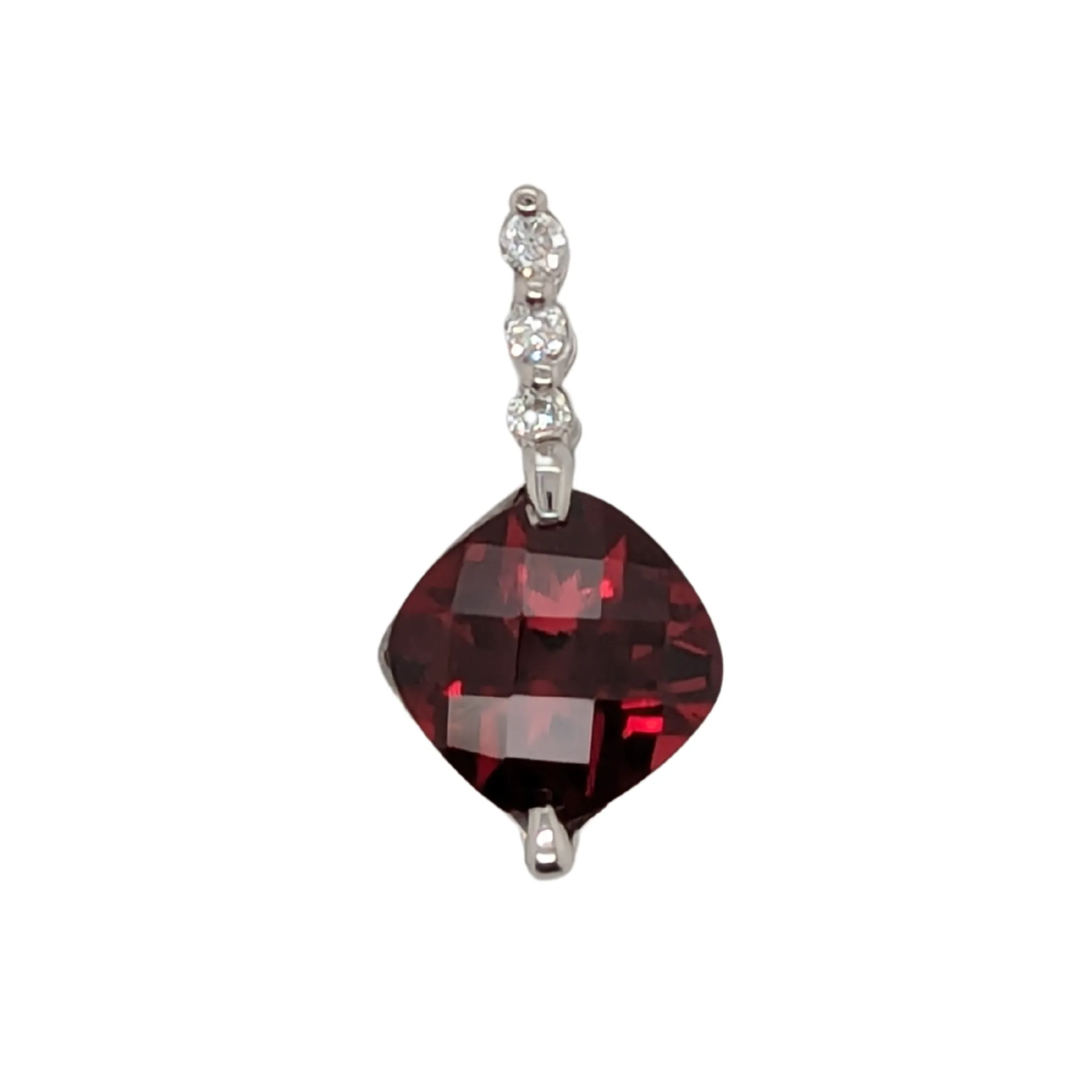 14K White Cushion Cut Garnet Pendant with Diamonds