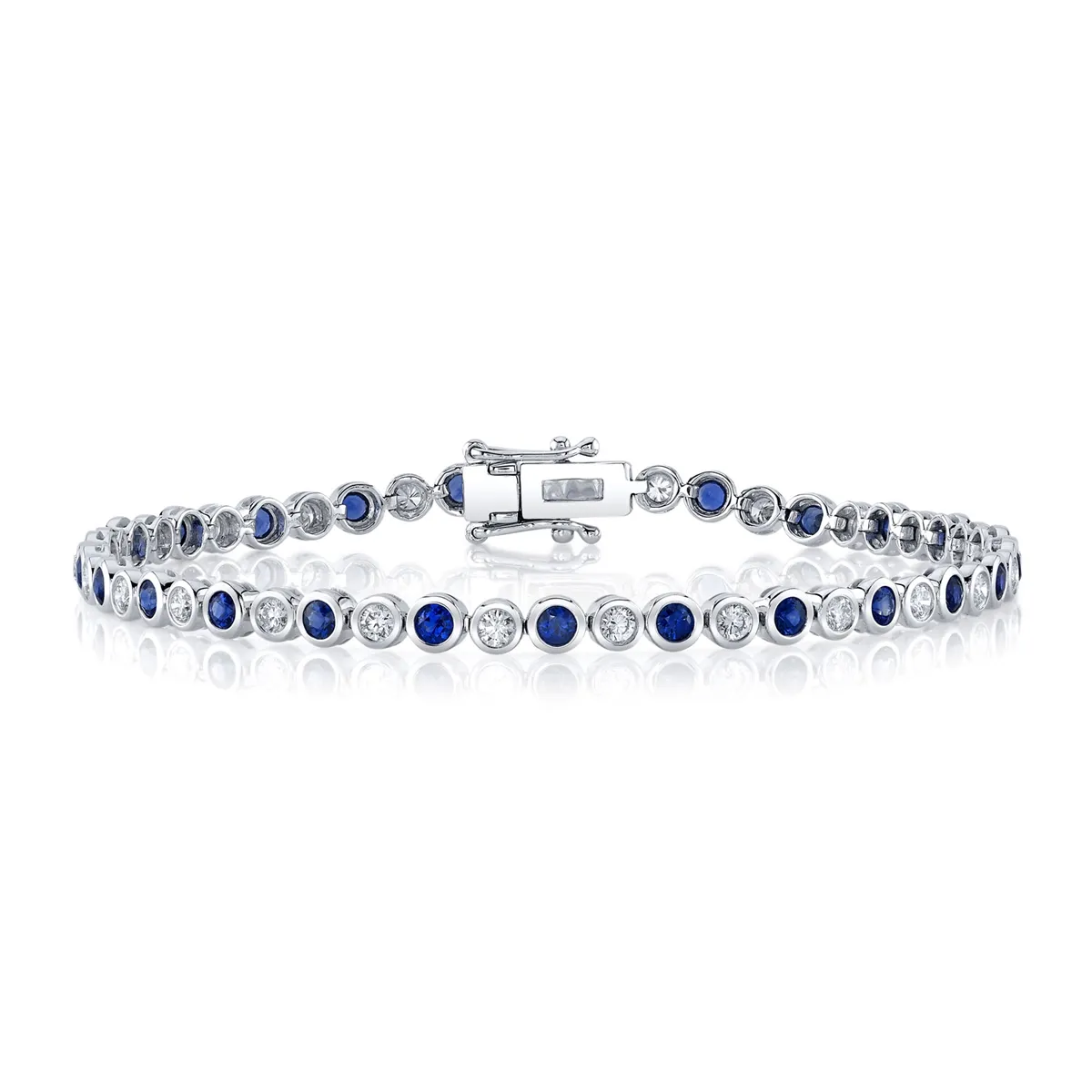 14K White Gold Bezel Set Sapphire and Diamond Bracelet