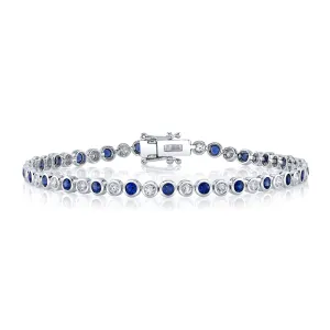 14K White Gold Bezel Set Sapphire and Diamond Bracelet