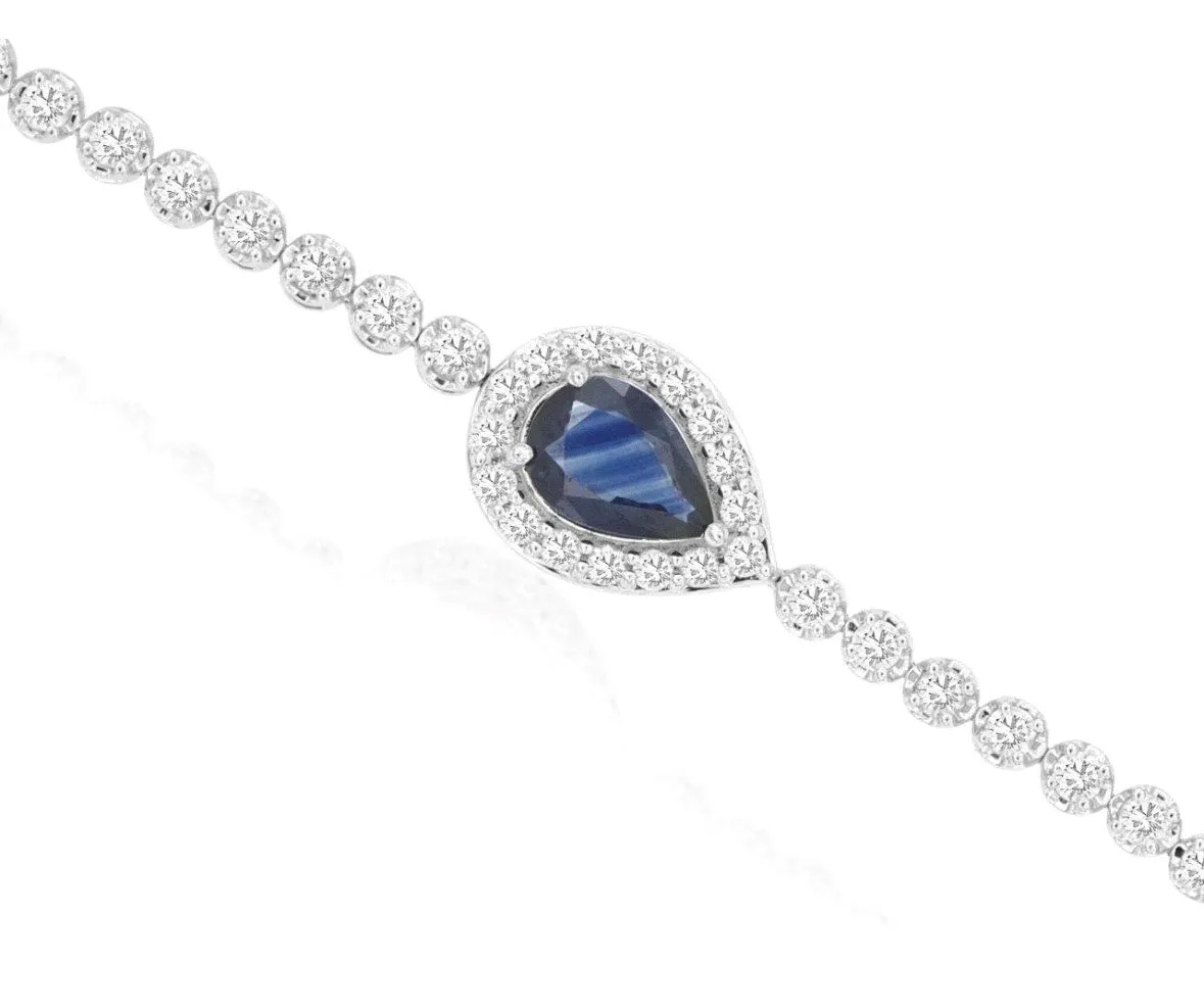 14k white gold pear shaped blue sapphire .88ct diamond 1.50ctw 7"