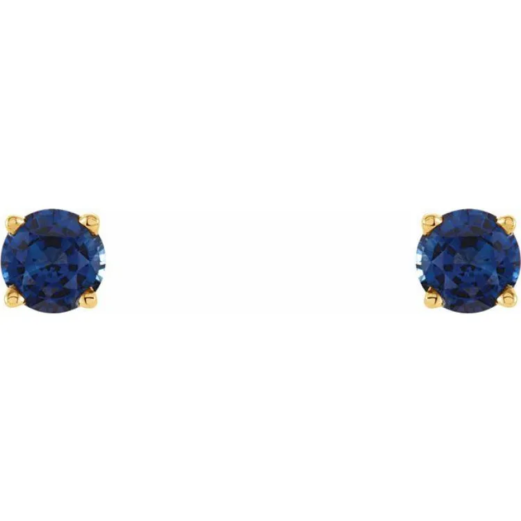 14K Yellow 4 mm Natural Blue Sapphire Stud Earrings