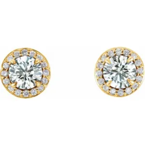 14K Yellow 4.5 mm Natural White Sapphire & 1/6 CTW Natural Diamond Earrings