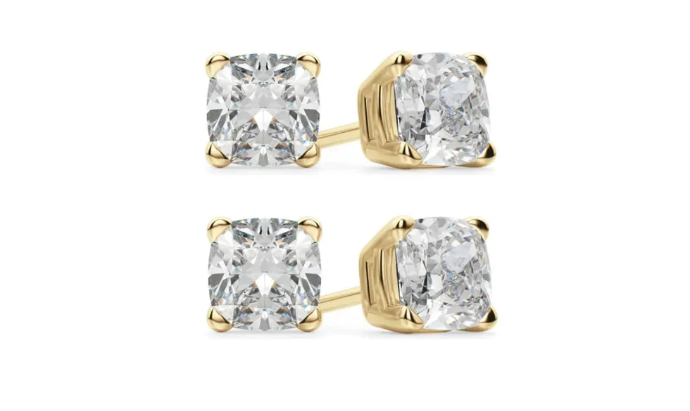 14k Yellow Gold 6mm 1/2Ct Cushion Cut White Sapphire Set Of Two Stud Earrings Plated