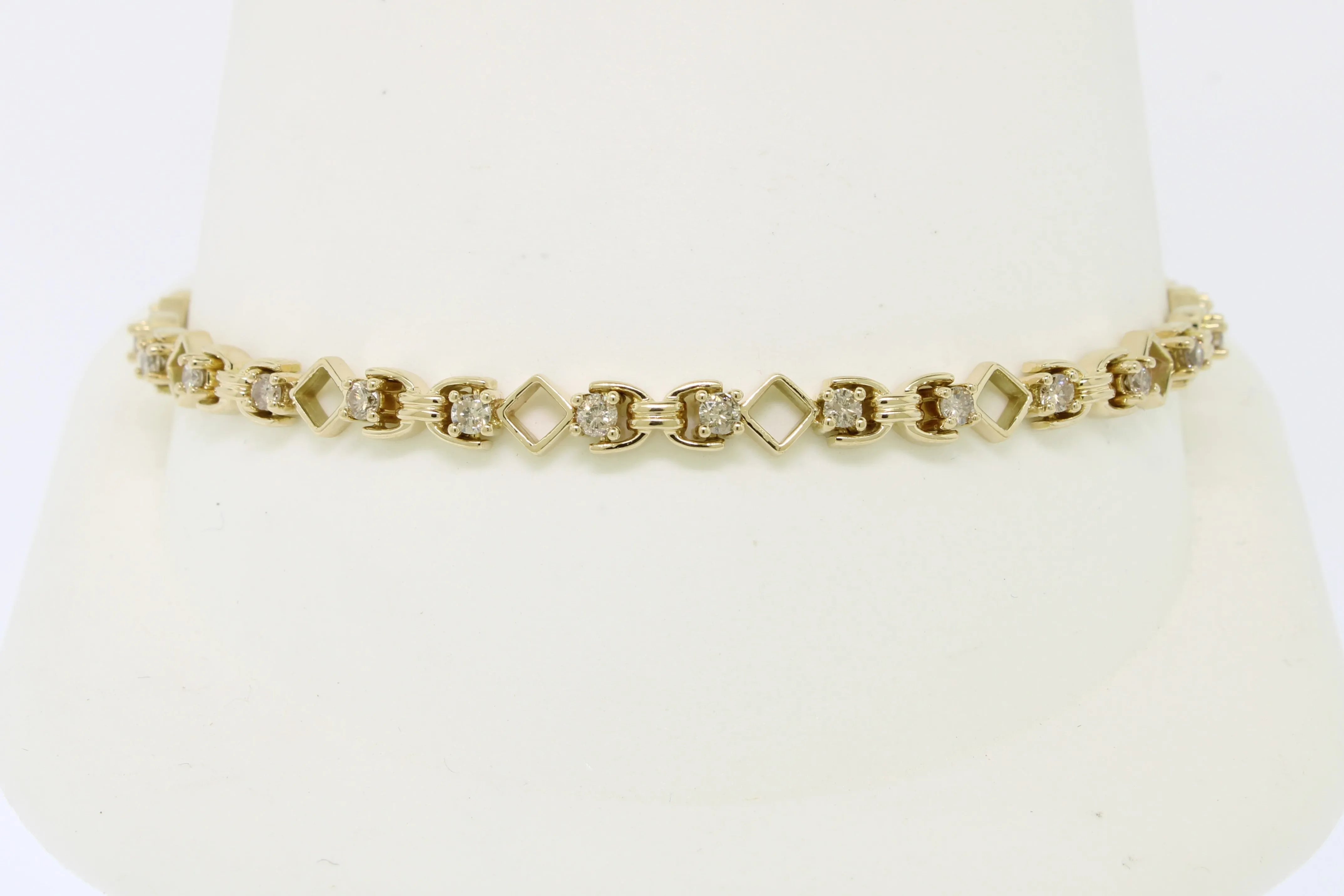 14K Yellow Gold 7.25" Diamond Tennis-Style Bracelet 1CTW TLB (Estate Jewelry)