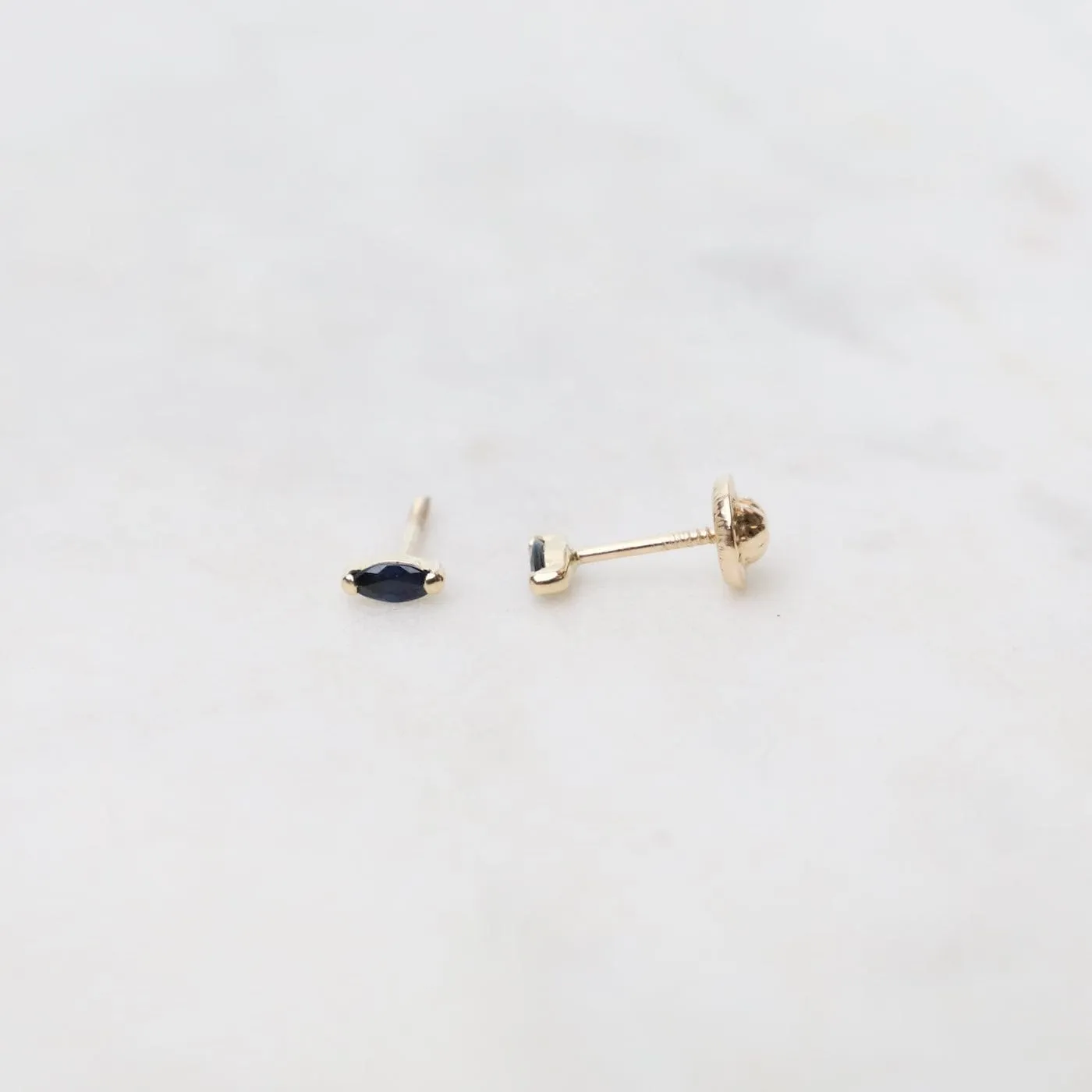 14k Yellow Gold Blue Sapphire Marquise Post Earrings