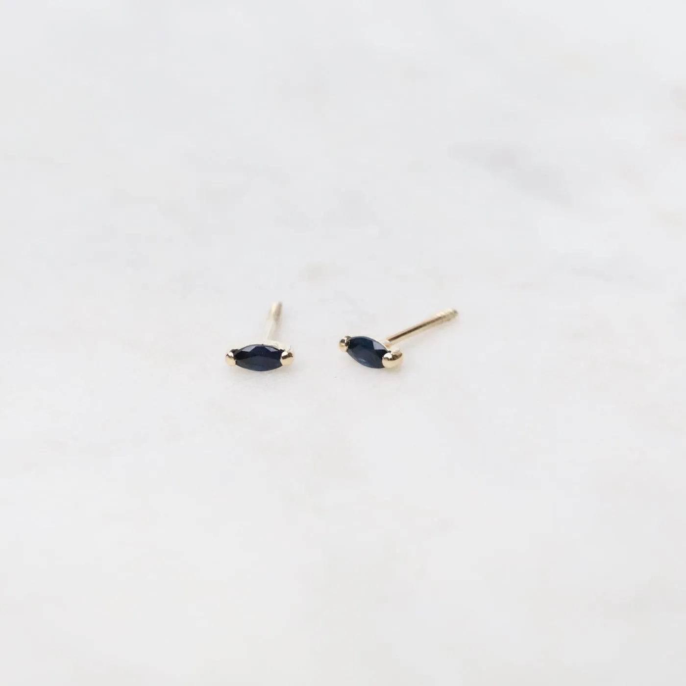 14k Yellow Gold Blue Sapphire Marquise Post Earrings