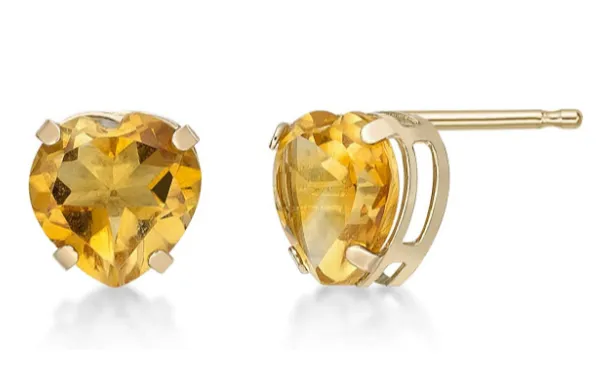 14k Yellow Gold Plated 4 Carat Heart Created Yellow Sapphire Stud Earrings