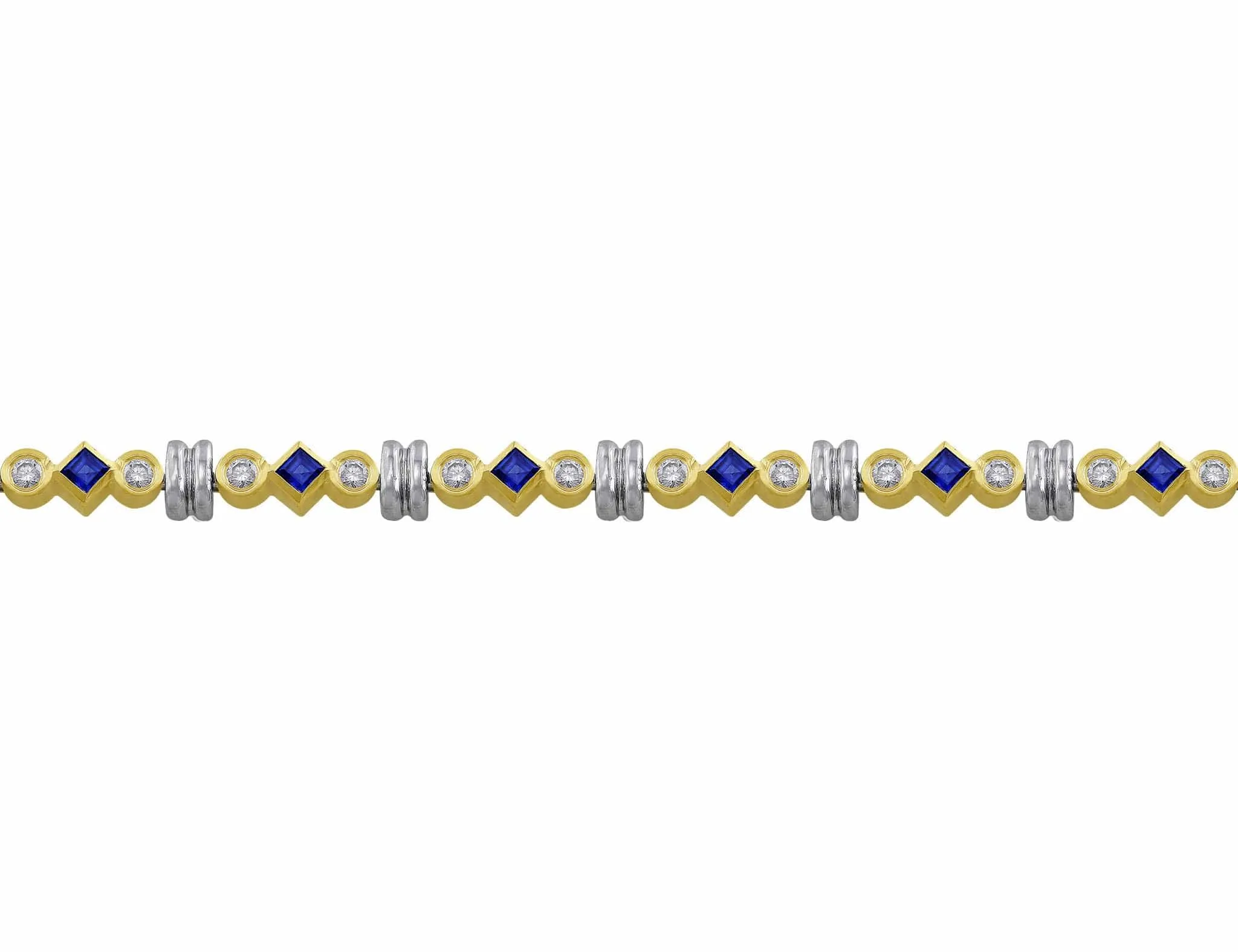 14kt Yellow Gold Princess Sapphire & Diamond Bracelet