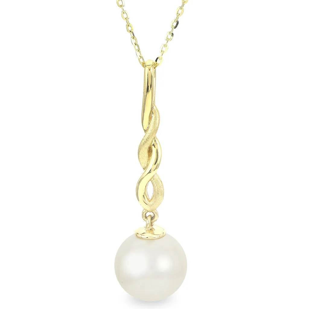 14KY FW Cultured Pearl Braided Pendant on Cable Chain 16/18"