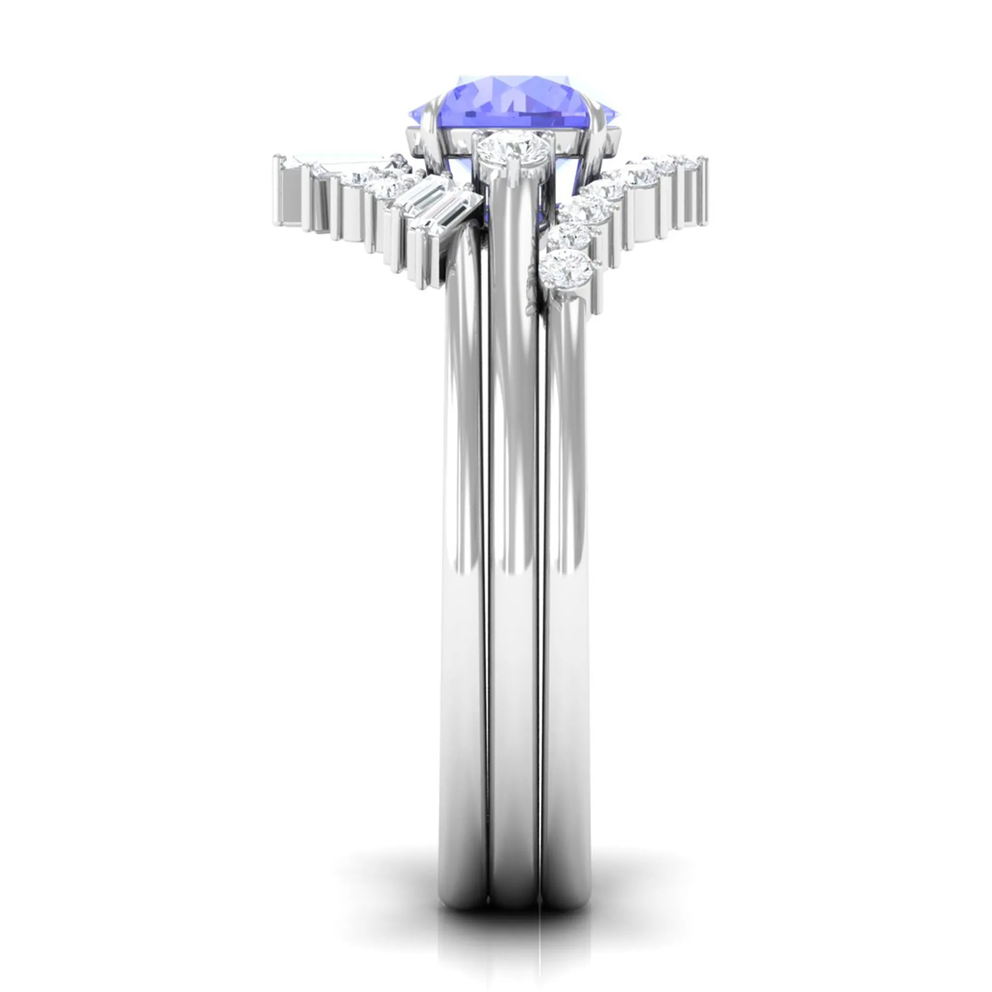 1.5 CT Round Tanzanite Designer Trio Wedding Ring Set with Diamond