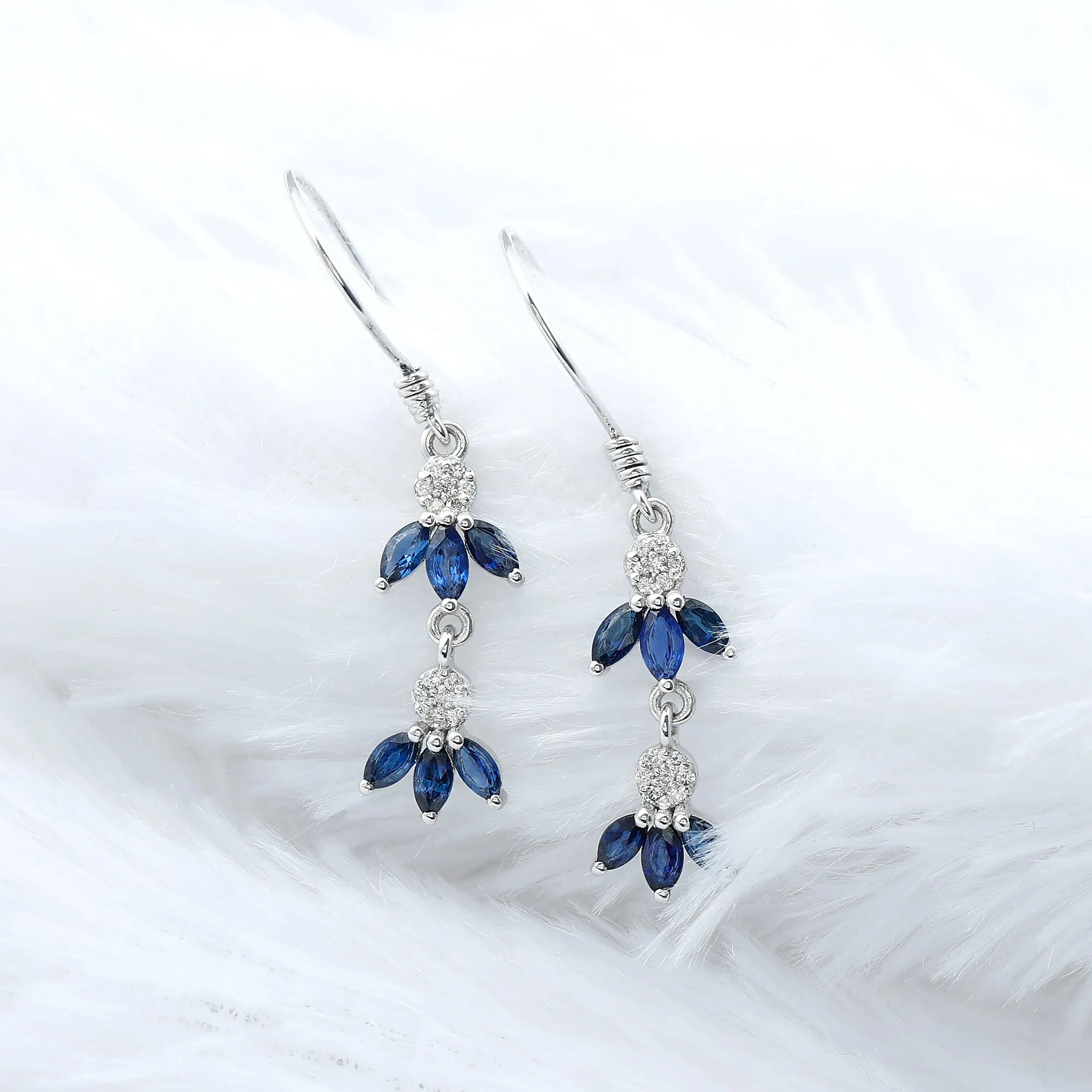 1.75 CT Blue Sapphire and Diamond Dangle Earrings