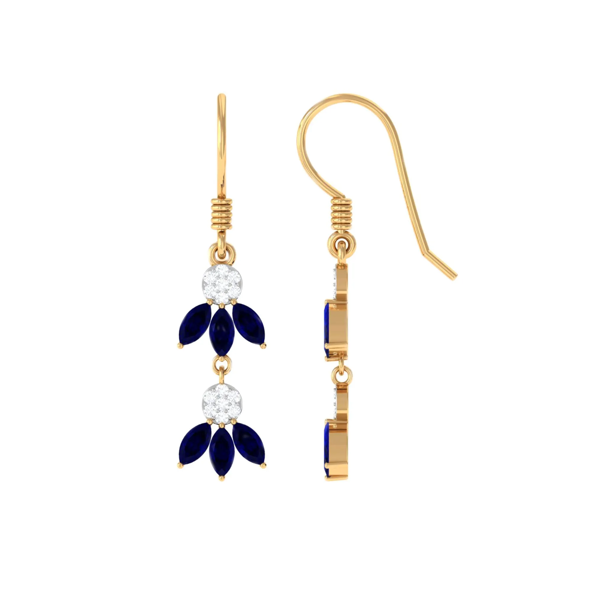 1.75 CT Blue Sapphire and Diamond Dangle Earrings