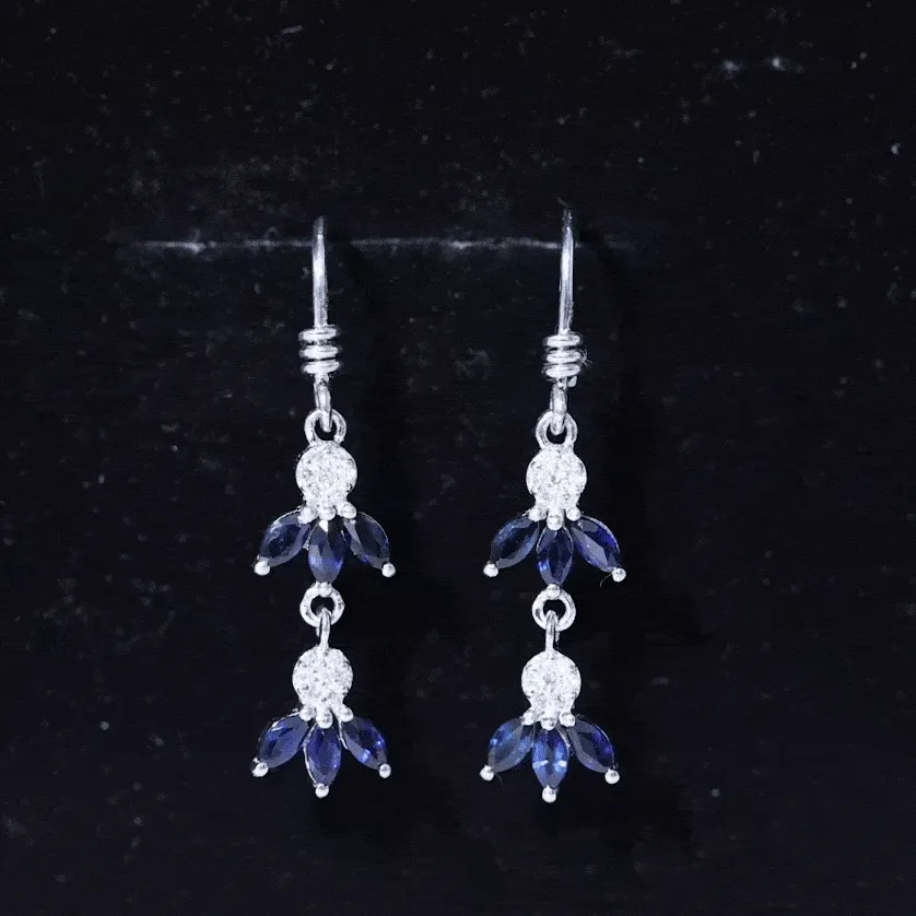 1.75 CT Blue Sapphire and Diamond Dangle Earrings