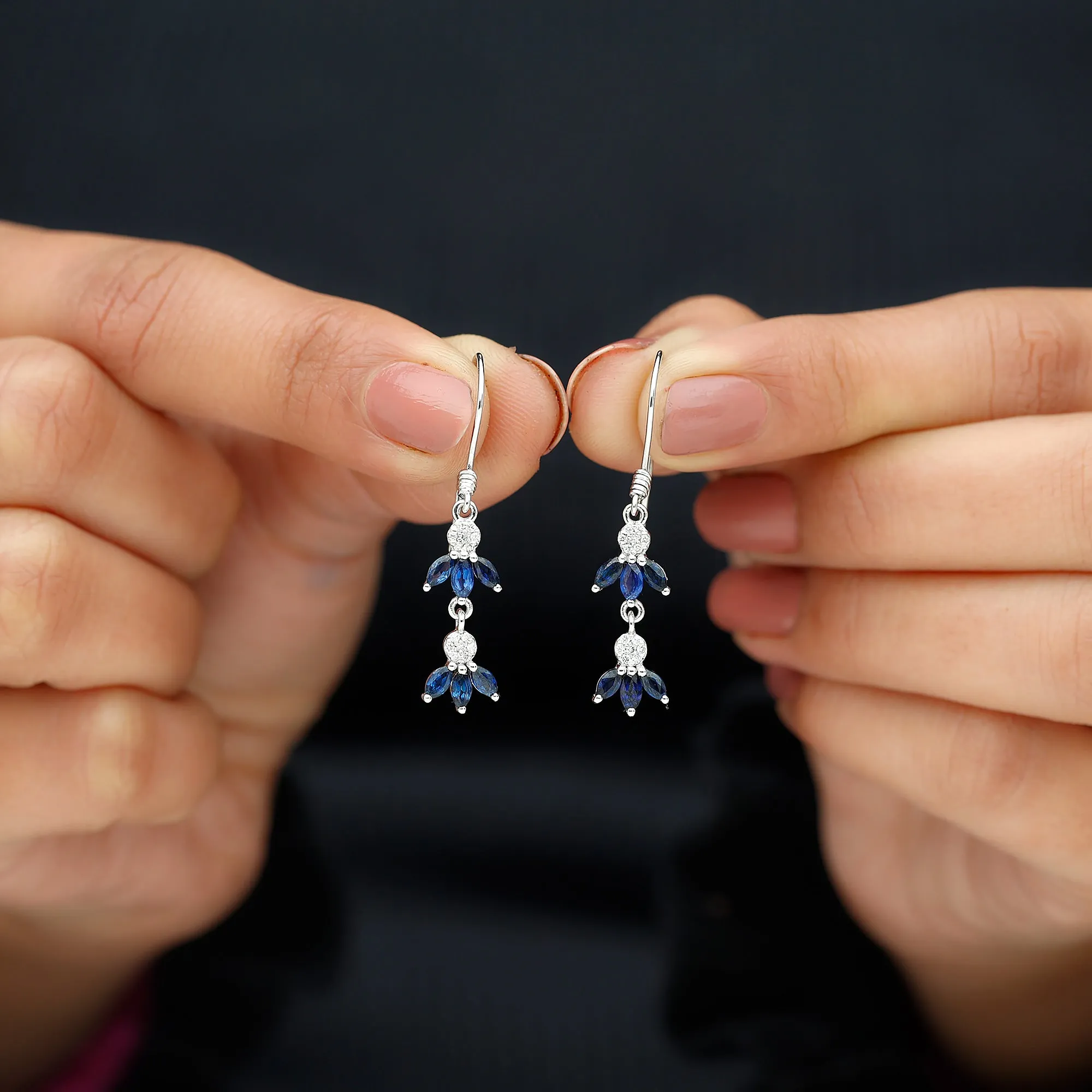 1.75 CT Blue Sapphire and Diamond Dangle Earrings