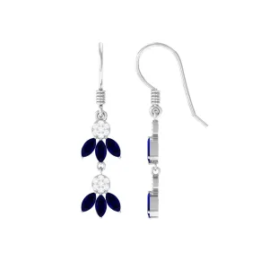 1.75 CT Blue Sapphire and Diamond Dangle Earrings