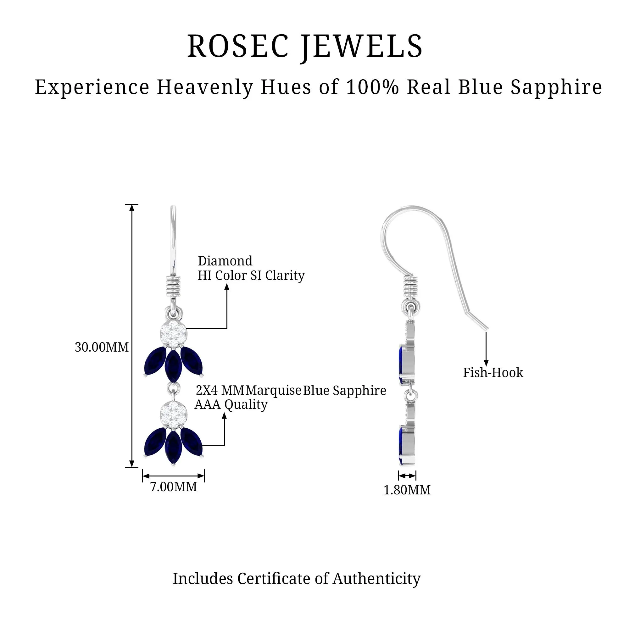 1.75 CT Blue Sapphire and Diamond Dangle Earrings