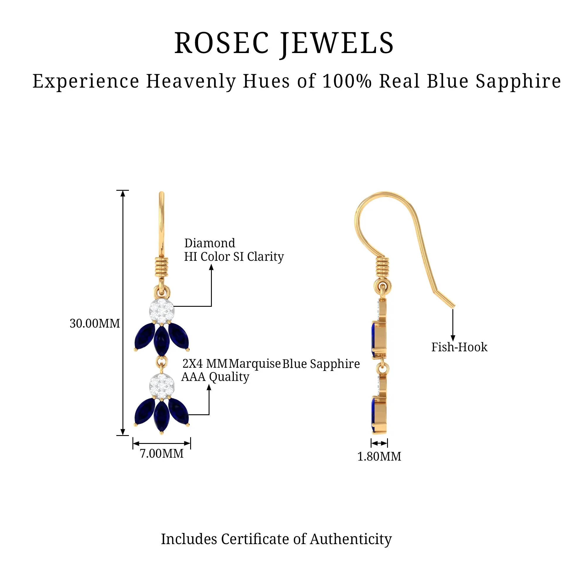 1.75 CT Blue Sapphire and Diamond Dangle Earrings