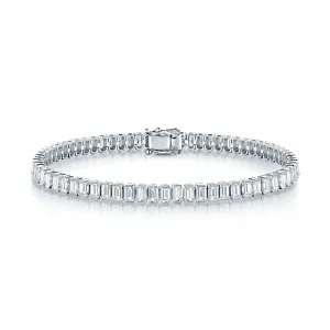 18ct White Gold Emerald Cut Diamond Rubover Set Bracelet