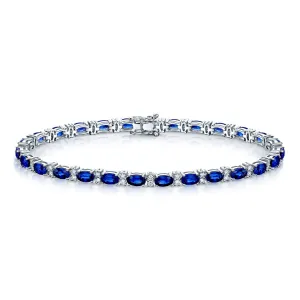 18ct White Gold Oval Cut Sapphire & Round Brilliant Diamond Bracelet