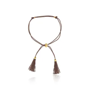 18k Gold Brown Tassel Bracelet with Gold Beads