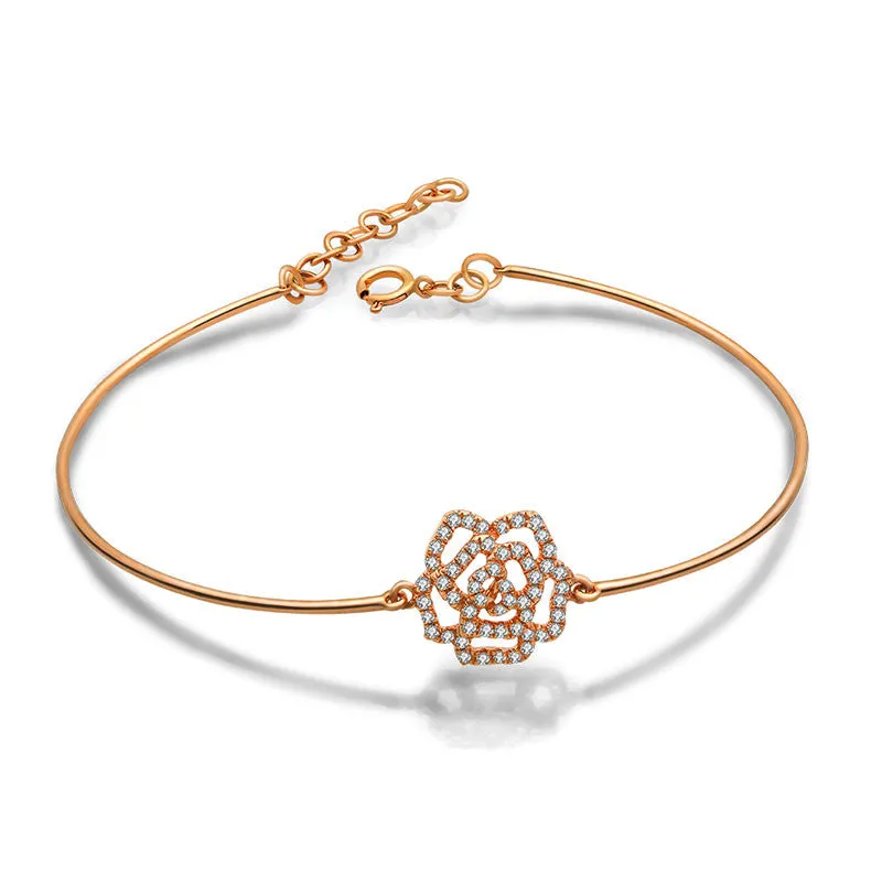 18k Gold Diamond Rose Bangle