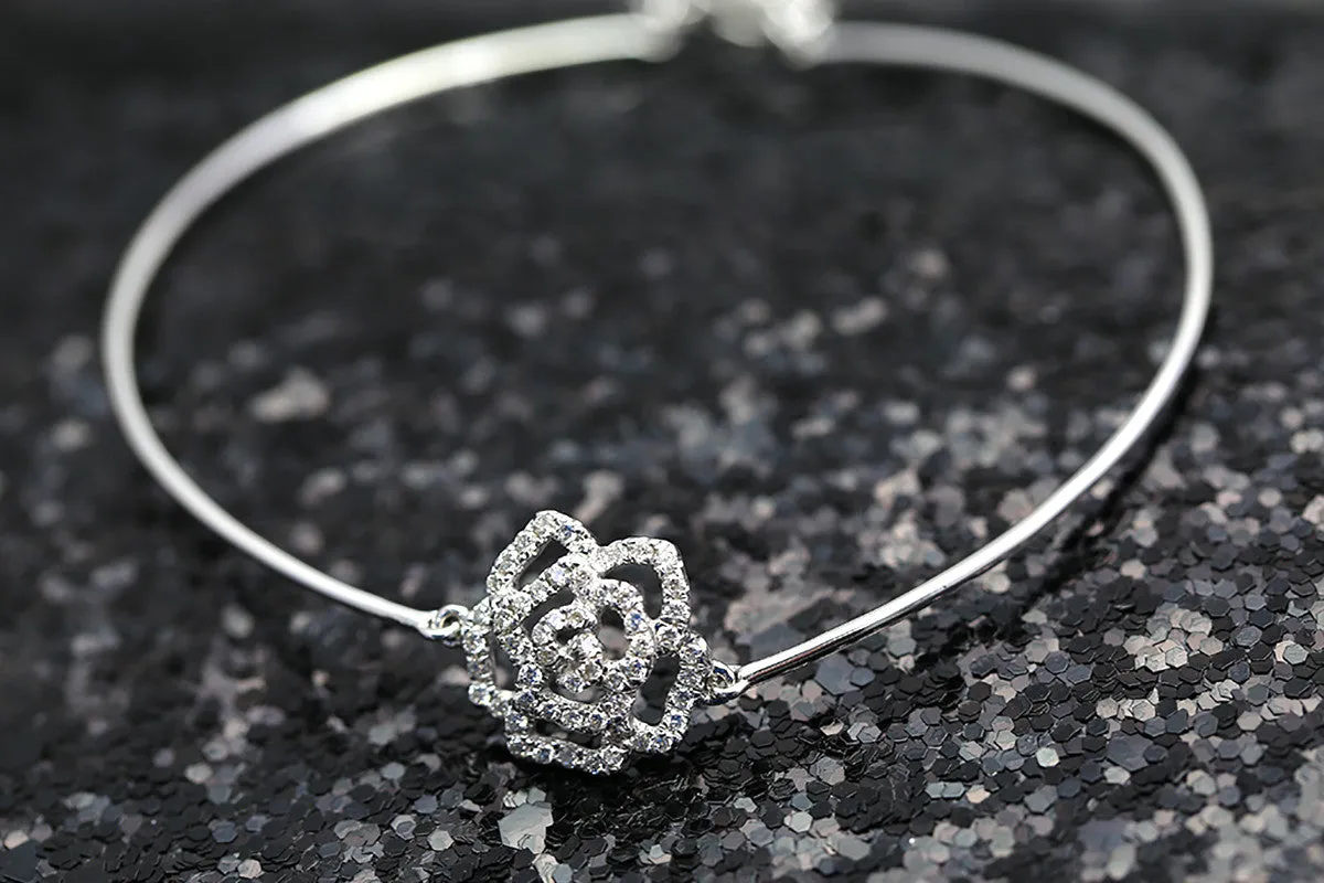 18k Gold Diamond Rose Bangle