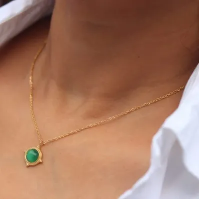 18K Gold-Filled Green Gemstone Necklace