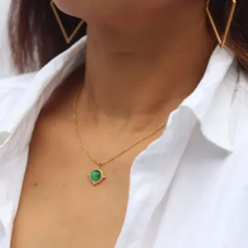 18K Gold-Filled Green Gemstone Necklace