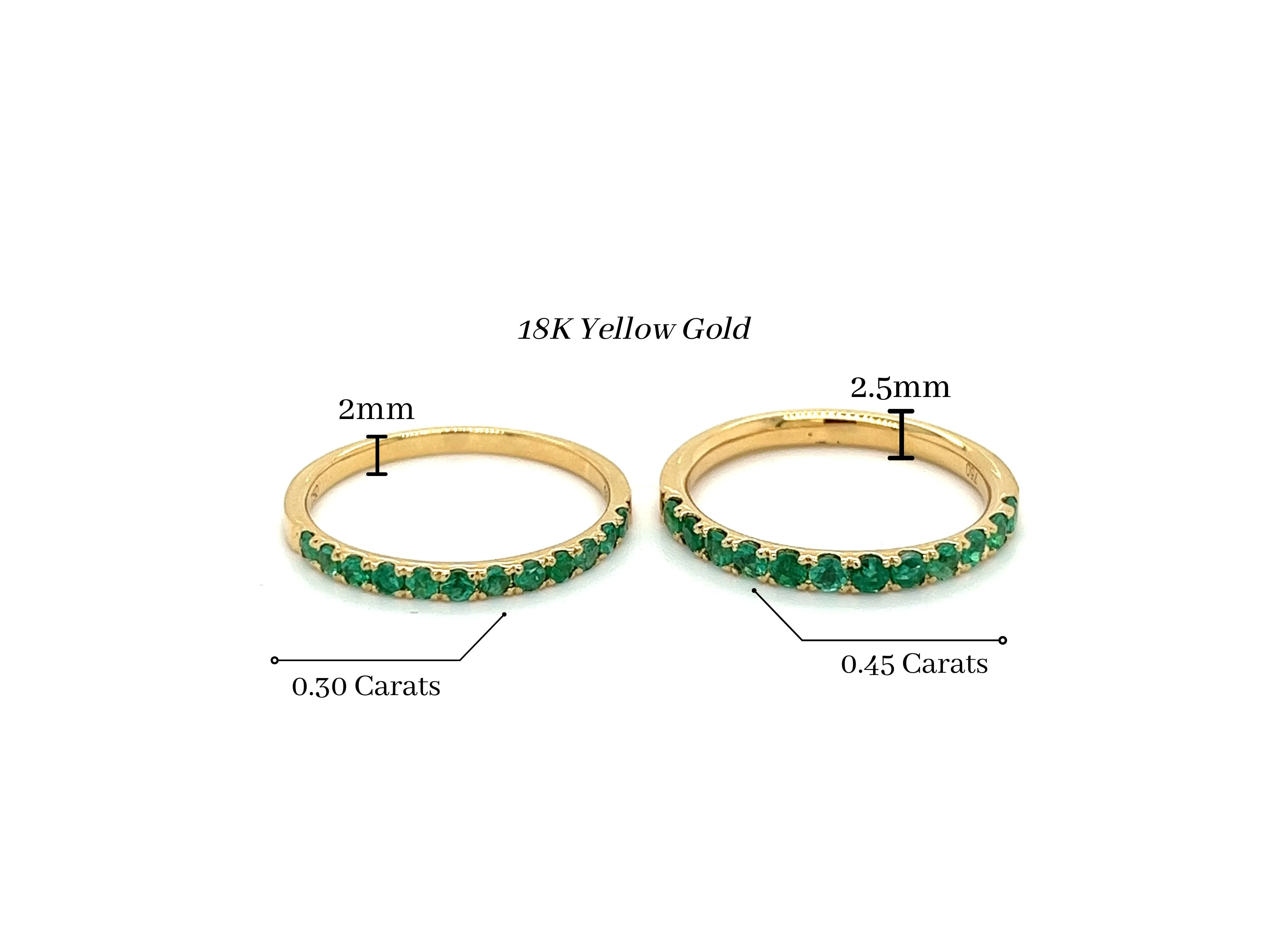 18k Solid Gold Natural Round Emerald Band | Size 6.5-7.5 | 2.0-2.5mm