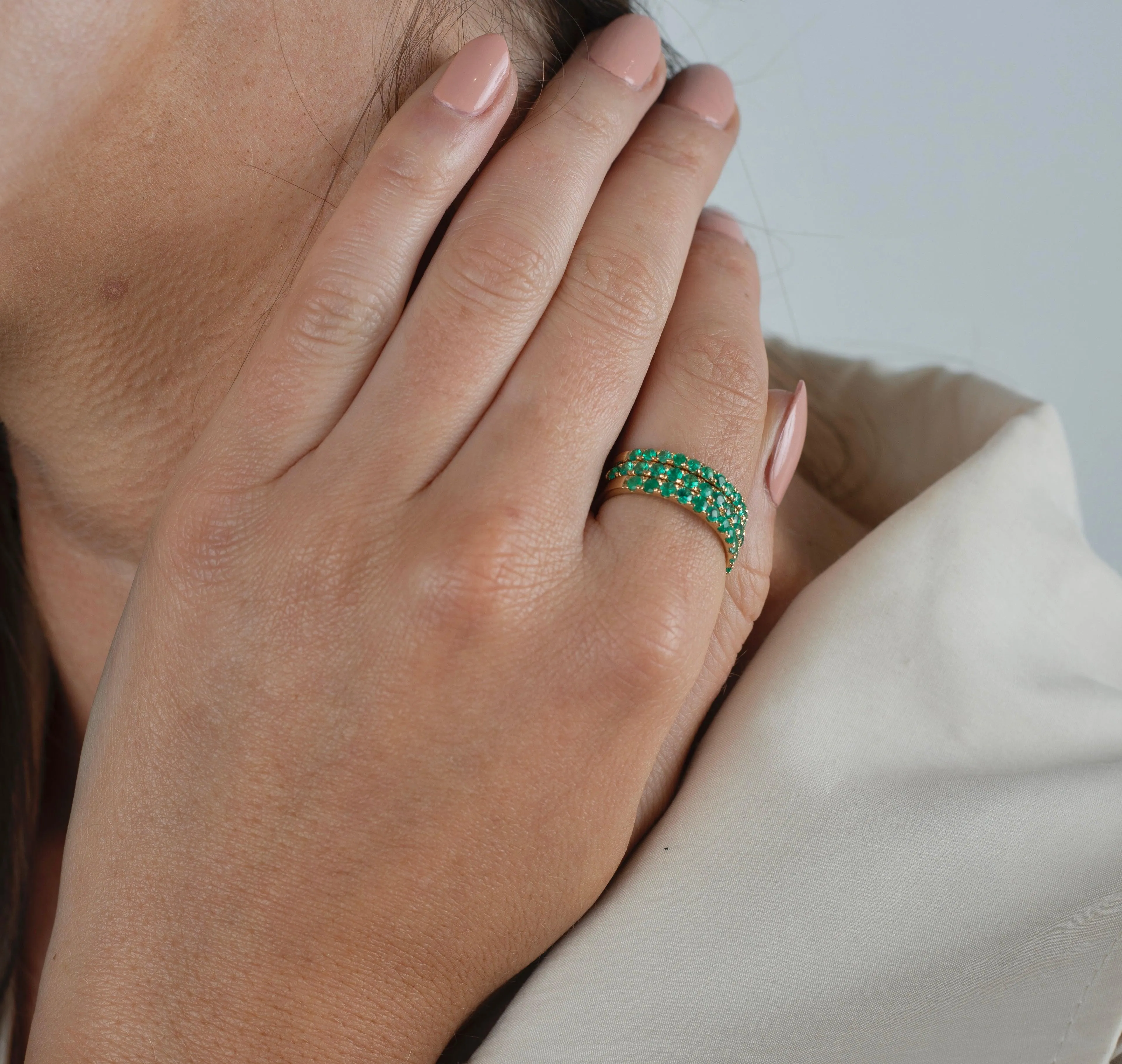 18k Solid Gold Natural Round Emerald Band | Size 6.5-7.5 | 2.0-2.5mm